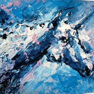 Arte de pequenos equinos | Retrato de unicórnio em miniatura | Pintura a óleo animal original em papelão | Arte lunática única | Fantasia Mágica