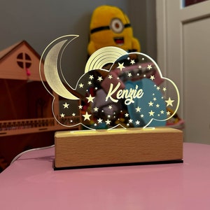 Luz de noche personalizada con luna y estrellas, regalos personalizados para niños, decoración de guardería, luz de noche con nombre personalizado, regalo, decoración de habitación de niños