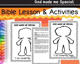 Retour à l'école leçon biblique pour les enfants d'âge préscolaire Artisanat imprimable Tout sur moi (téléchargement numérique) Dieu m'a fait chef-d'oeuvre spécial de Dieu