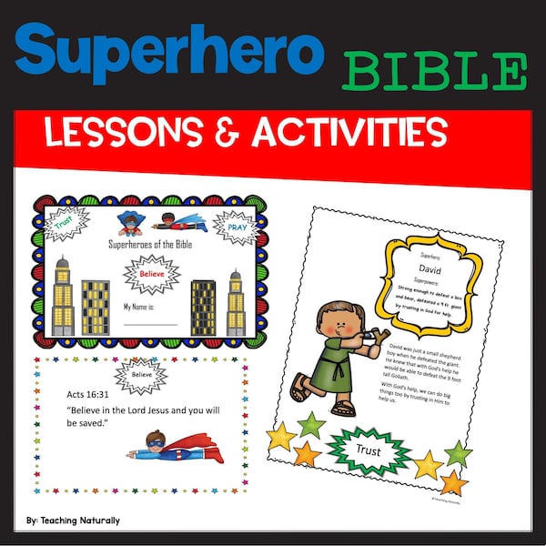 Superhero Printable Bible Lessons for Kids VBS Bible Study Christian teaching resource Sunday School Bible Lesson Plan Bible Story Craft