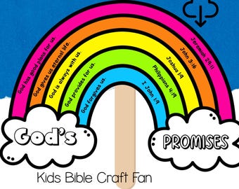 Lavoretto biblico a forma di ventaglio arcobaleno "Le promesse di Dio": attività stampabile per la scuola domenicale dei bambini in età prescolare, ispirata a Noè e l'arca.