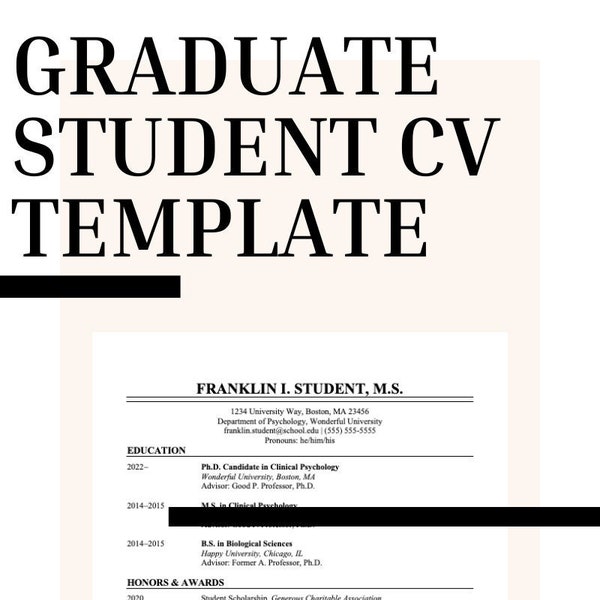 Graduate Student CV Template | Curriculum Vitae Template | Academic CV | Clinical Psychology PhD