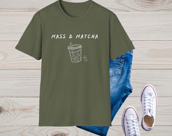 Koszulka Mass & Matcha | Koszulka katolicka | Prezent dla kobiet katolickich | Odzież religijna