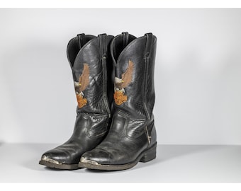 Vintage 1990s Harley-Davidson Eagle Leather Boots - Sz 8.5 - Justin - USA