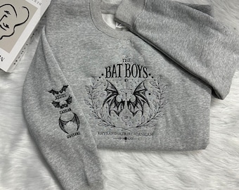 The Bat Boys embroidered sweatshirts, Acotar Bookish shirts, Illyrians Night Court, Court of Thorns and Roses Rhysand Cassian Azriel.