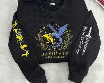 Fourth Wing Embroider Sweatshirt, Custom Basgiath War College, Xaden Riorson,Dragon Rider,Violet Sorrengail,Riders Quadrant,Fantasy Reader