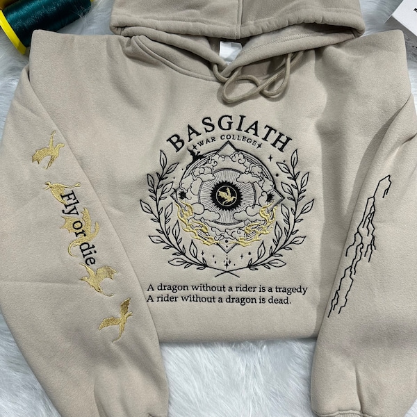 Sudadera bordada de Fourth Wing, Basgiath War College personalizada, Dragon Rider, Violet Sorrengail, Xaden Riorson, Riders Quadrant, Fantasy Reader