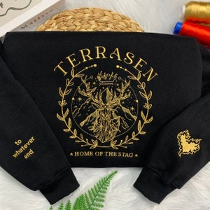 Terrasen Sweatshirt Stickerei, Feuerherz Stickerei, To Whatever End Stickerei, Throne of Glass Sweatshirt, Geschenk für Mutter