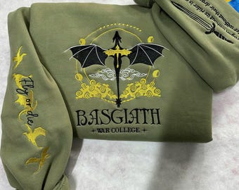 Fourth Wing embroidered sweatshirt, Custom Basgiath War College, Dragon Rider,Violet Sorrengail,Xaden Riorson,Riders Quadrant,Fantasy Reader
