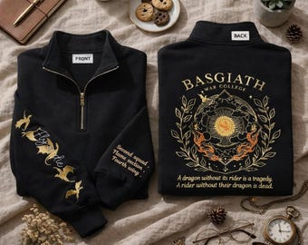Fourth Wing Embroidered Quarter Zip, Second Squad Flame Section, Basgiath War College Dragon Rider Sweatshirt, Gift for Her