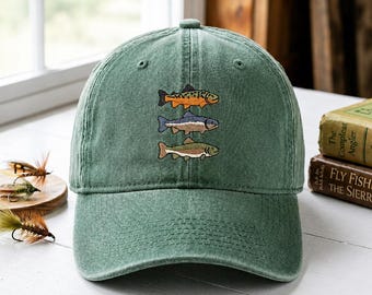 Species of Trout Embroidered Hat, Fishing Guide Gift, Diverse Fish Cap, Fly Fishing Gear, Angler Present