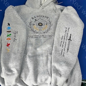 Geborduurd sweatshirt vierde vleugel, Custom Basgiath War College, Dragon Rider, Violet Sorrengail, Xaden Riorson, Riders Quadrant, Fantasy Reader