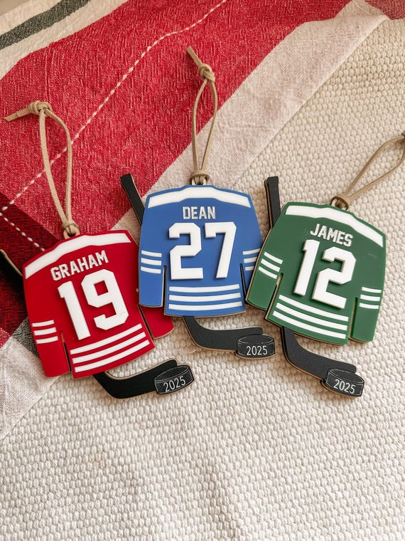 Personalized Hockey Jersey Ornament | Custom Hockey Christmas Ornament with Name & Number | Team Color Sports Ornament Gift for Players