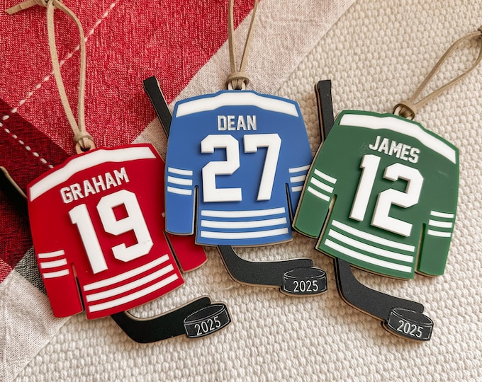 Personalized Hockey Jersey Ornament | Custom Hockey Christmas Ornament with Name & Number | Team Color Sports Ornament Gift for Players