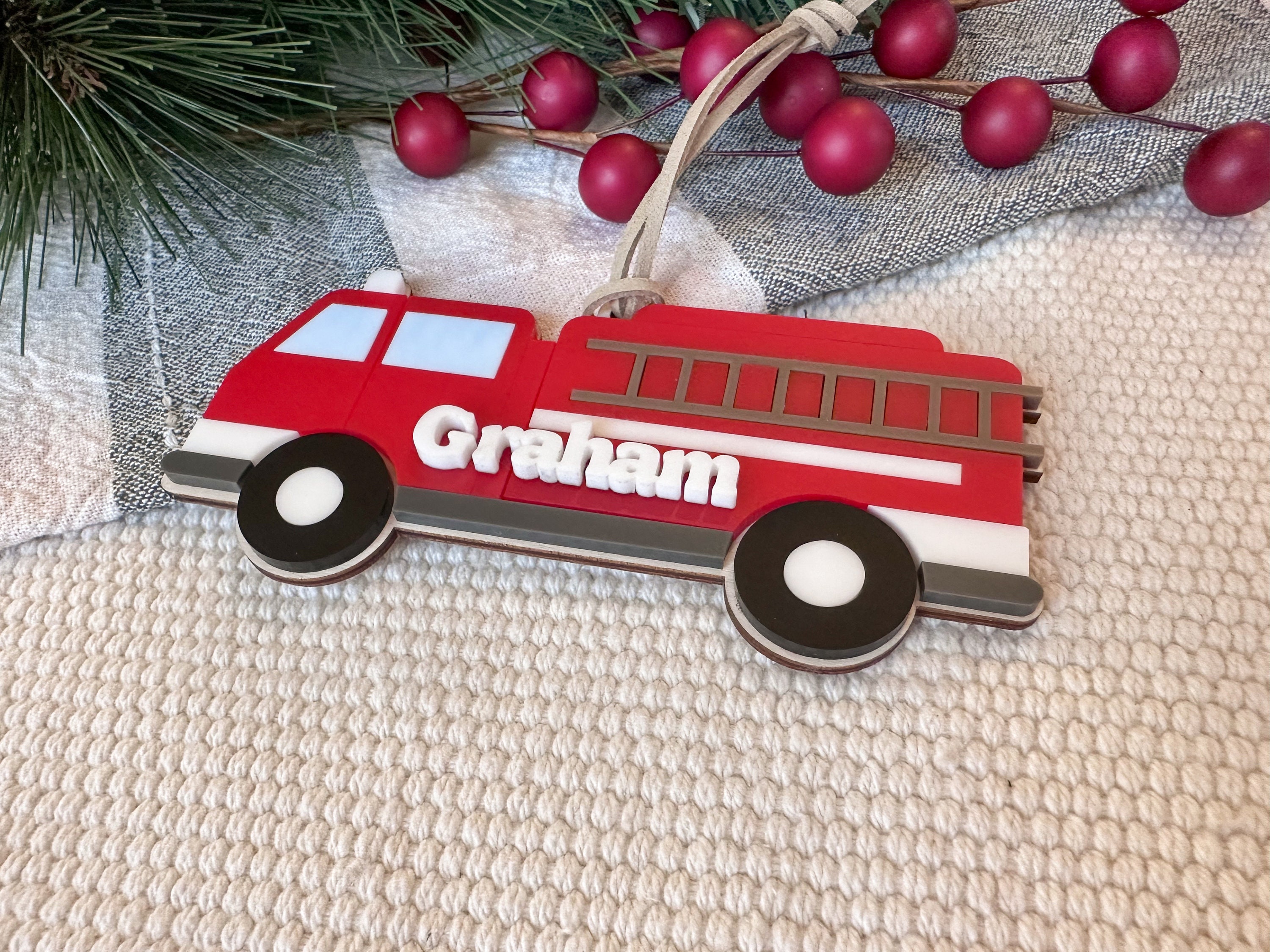 Firetruck Ornament Personalized Boys Christmas Ornament Red Christmas ...