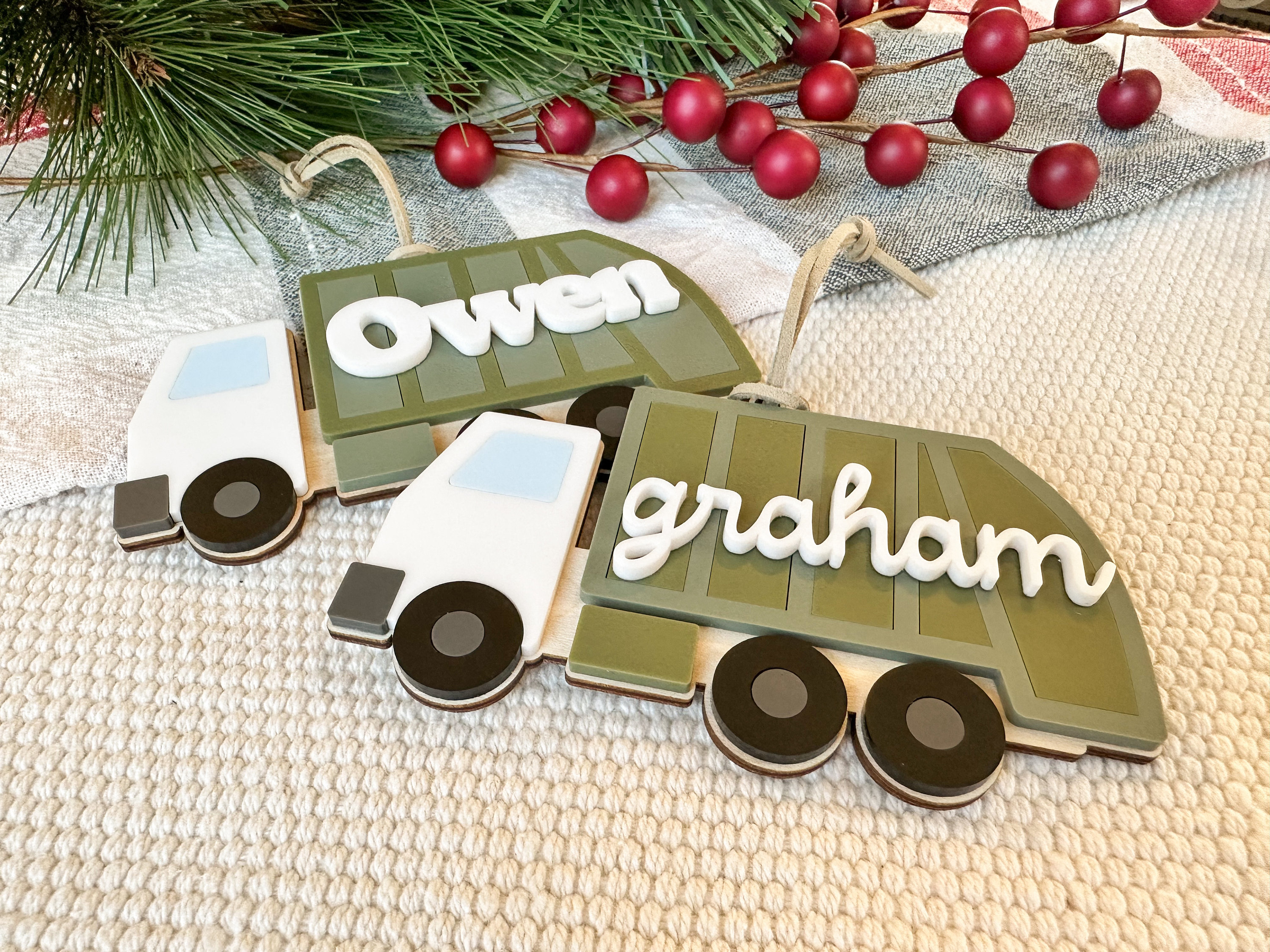Garbage Truck Ornament Personalized Boys Christmas Ornament Green