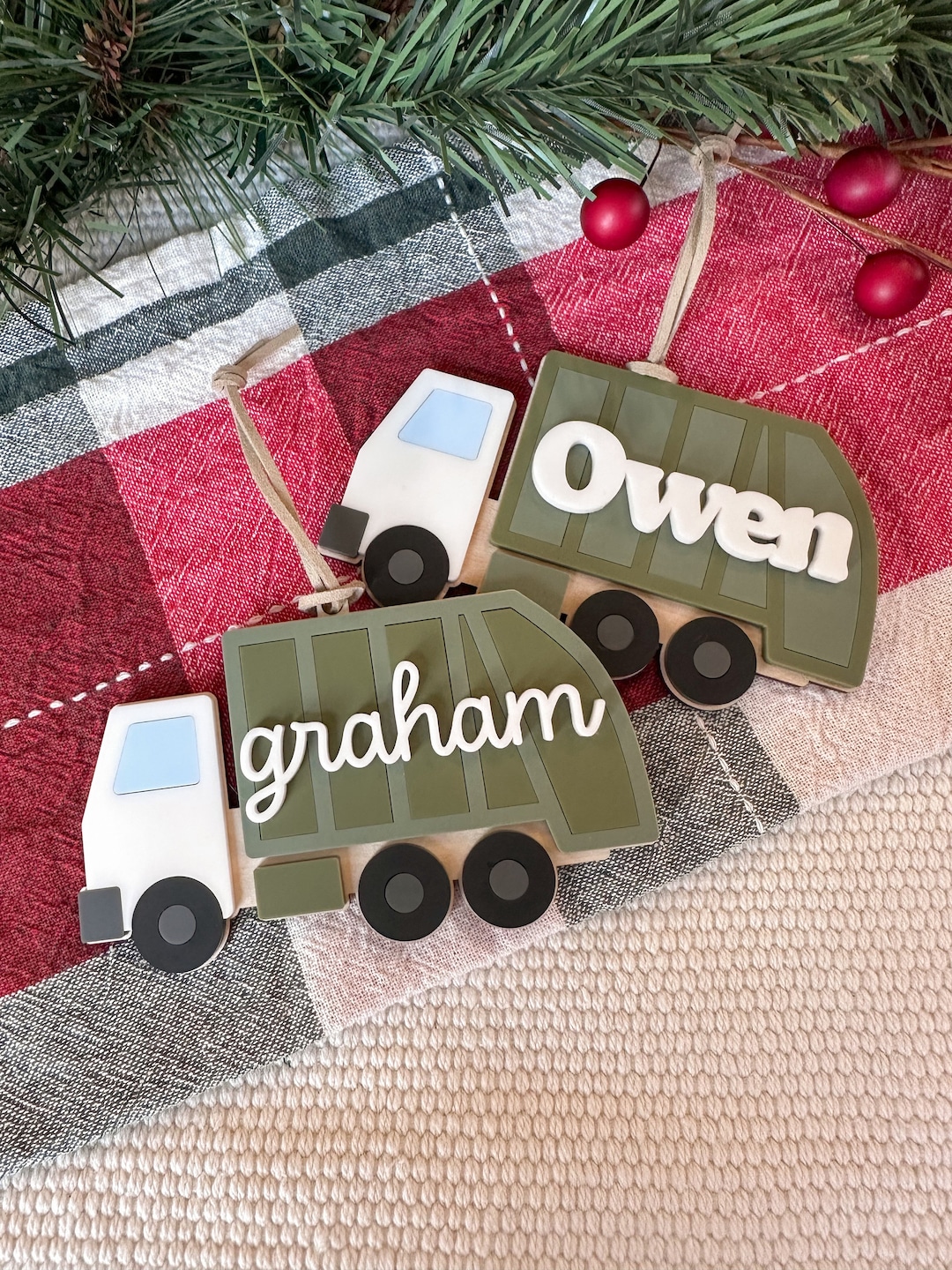 Garbage Truck Ornament Personalized Boys Christmas Ornament Green