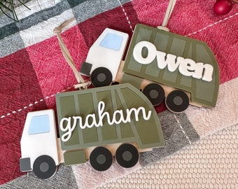 Garbage Truck Ornament | Personalized boys Christmas ornament | green Christmas ornament | trash truck ornament