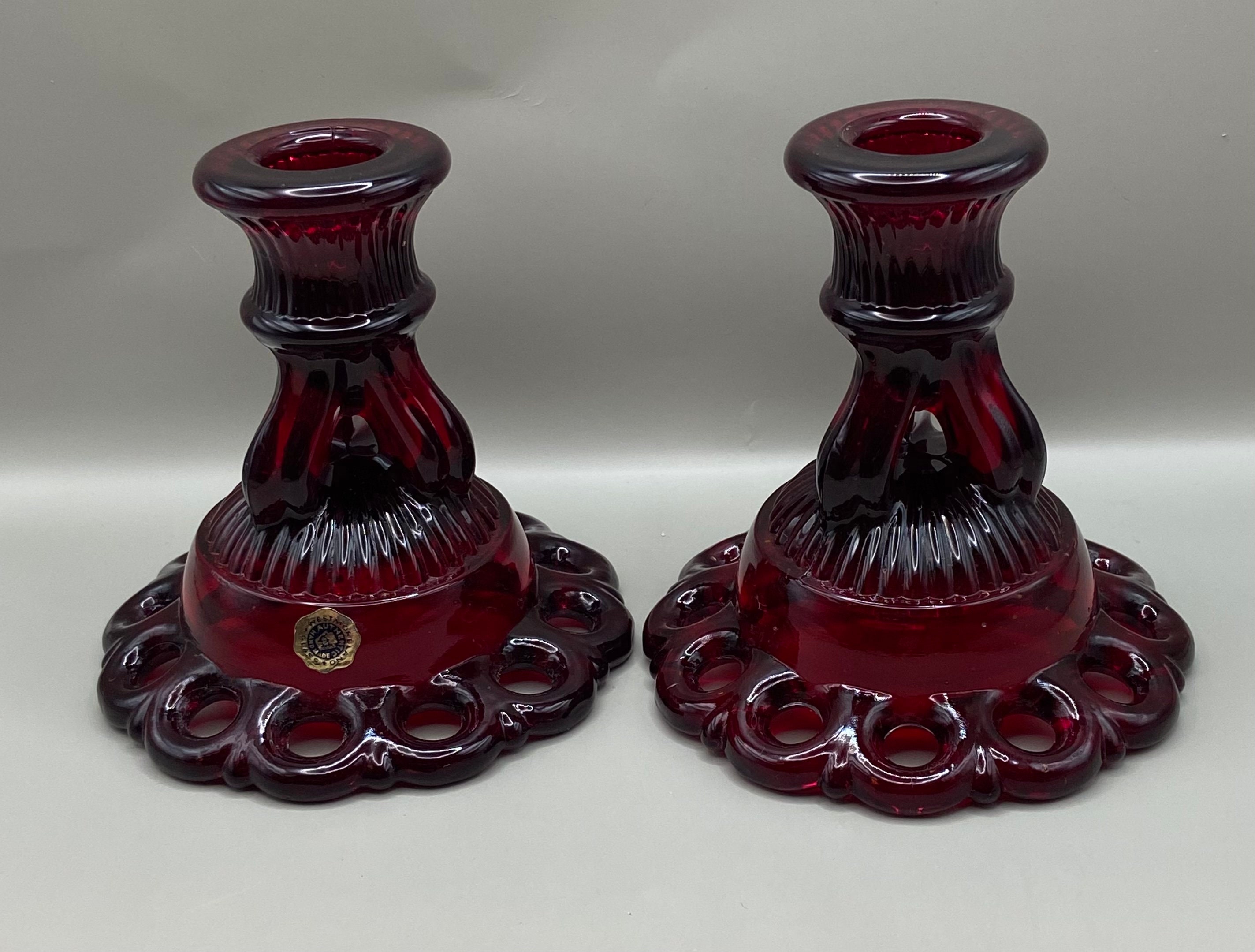 Westmoreland Ruby Red Doric Glass Candle Holders - Etsy
