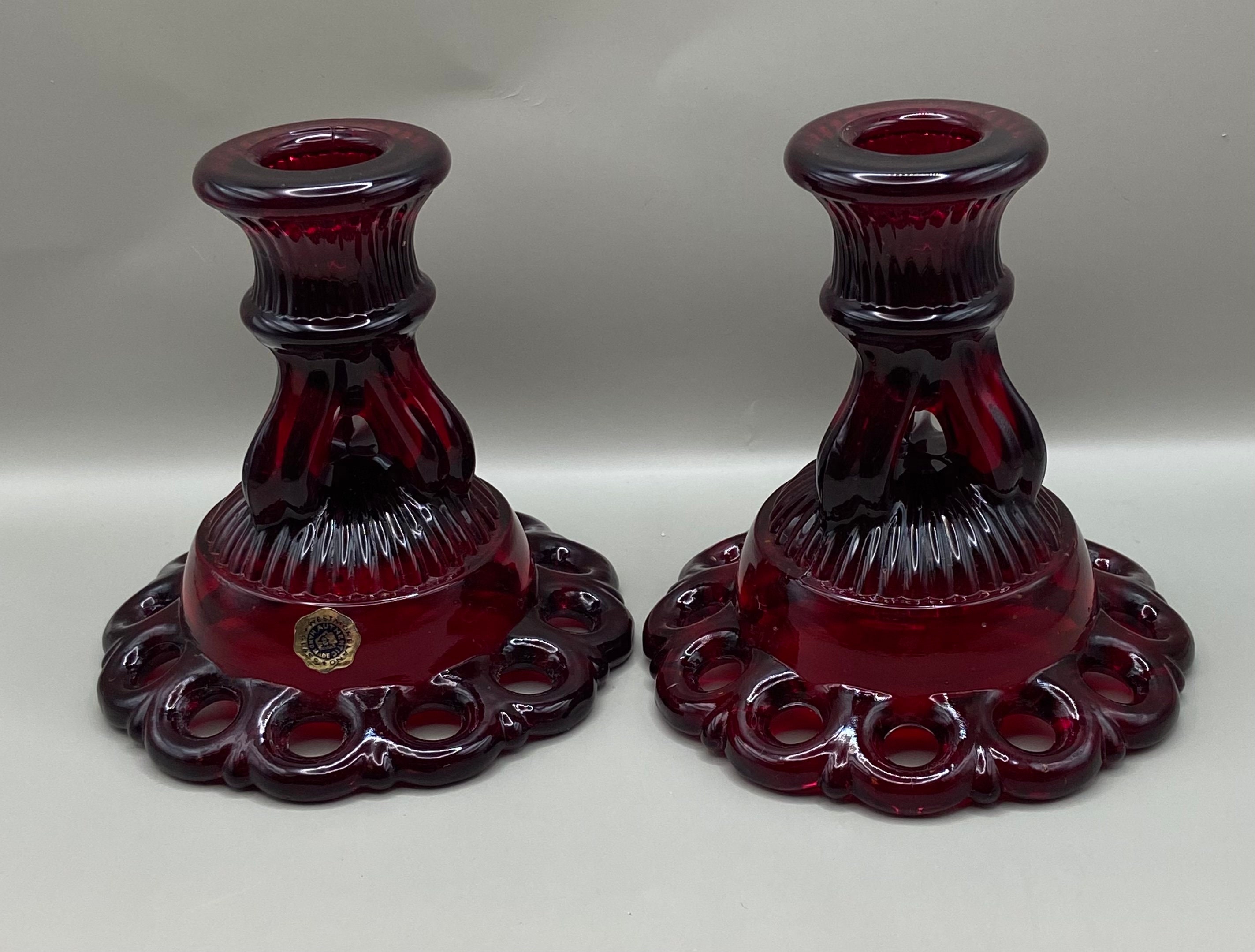 Westmoreland Ruby Red Doric Glass Candle Holders Etsy