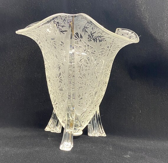 1930s Art Deco Topaz Cubist Style Glass Vase, Signed by