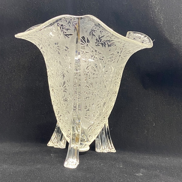 1930’s New Martinsville Glass, Art Deco Frosted, Brocade Etched Rocket Vase
