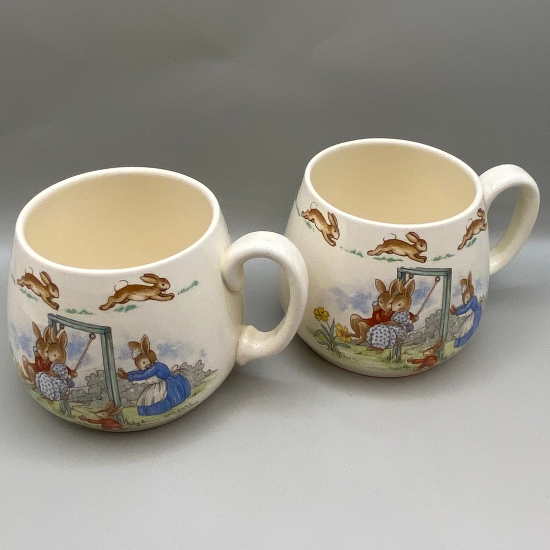 Bunnykins Mugs Royal Doulton England Rabbits Childs Vintage Set of Two