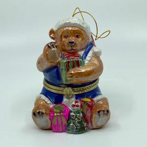 Christmas Bear Porcelain Wind Up Trinket Musical Box, Christmas Ornament