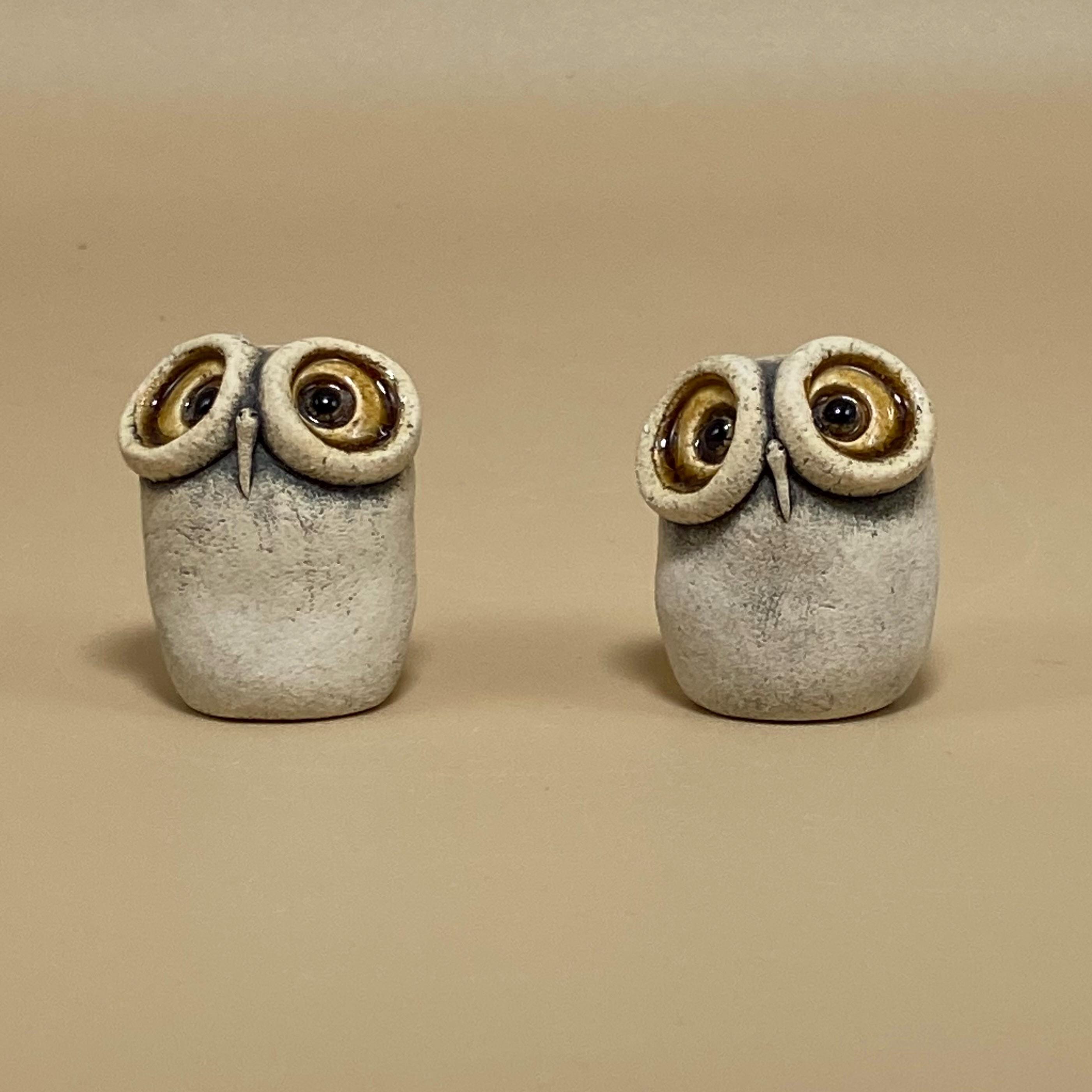 Handmade Ceramic Stoneware Owl Figurines Set of Two