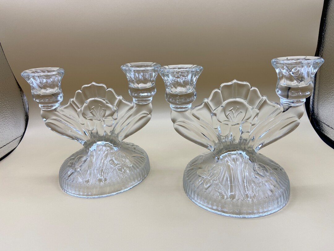 Iris and Herringbone Glass Co. Double Candle Holders