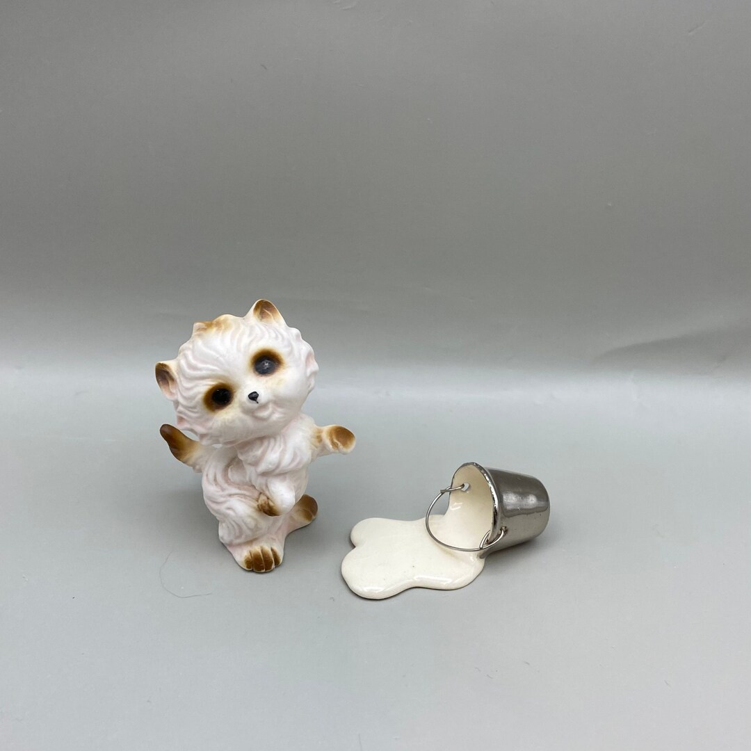 Vintage Bone China Japan Cat Figurine With Pail of Spills Milk Etsy