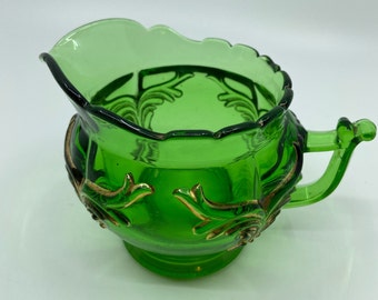 Winged Scroll Creamer, Emerald with Gold on the scroll