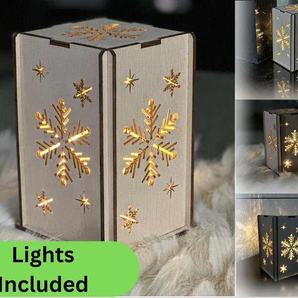 Snowflake Lantern, Snowflake Light, Christmas Decor, Winter Decor, Holiday Decor, Wedding Decor, Winter Centerpiece, Wooden Lamp