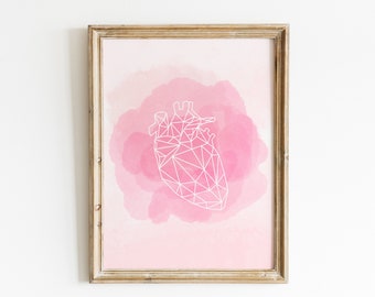 Geometric Heart Watercolor Print: Anatomy Wall Art (Digital Download)