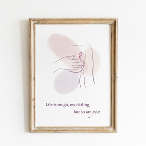 Breast cancer survivor poster, minimalist printable wall art, obgyn oncologist office decor, cancer awareness, motivational quote art