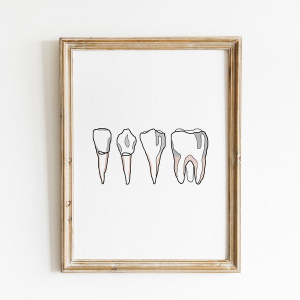 Minimalist teeth art | dentist wall decor | molar tooth | dentistry student gift idea | printable dental poster | clinic office decor