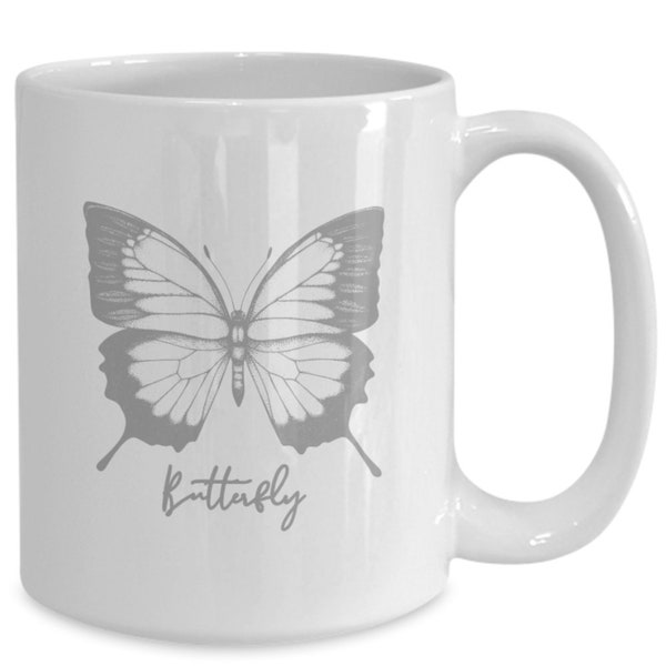 Gray sketch butterfly mug, butterfly mug, butterfly decor, butterfly lovers, butterflies, lepidopterist