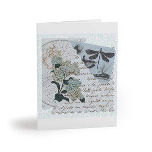 Biglietti d'auguri con libellula botanica, set di cancelleria floreale per tutte le occasioni, biglietti scritti a mano, biglietti in stile vintage, compleanno, ringraziamento