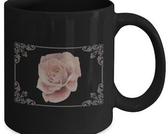 Vintage rose coffee mug, vintage style rose mug, Victorian style mug, rose mug, roses, rose graphic mug, rose lovers