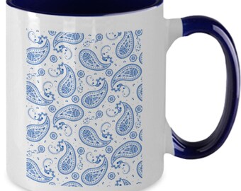 Paisley coffee mug, paisley mug, blue toile mug, blue paisley decor, cottage decor, antique style, gift for mom, gift for grandma