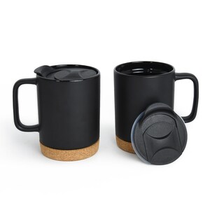 DOWAN Coffee Mugs, 15 oz Mug Set of 2, Large Ceramic Coffee Mug  with Cork Bottom and Spill Proof Lid for Men Women, Big Mug for Coffee  Latte Tea, Christmas Gifts