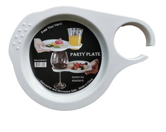 Melamine Appetizer Plates with Wine Glass Holder - Set of 4