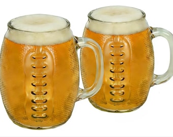 37oz Football Beer Mugs with Handle – Thick Glass Steins, Set of 2