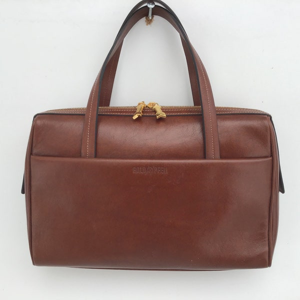 Gold Pfeil Dessau Luxury Handbag, Leather, Unused Vintage, Brass Trim, Short Handle