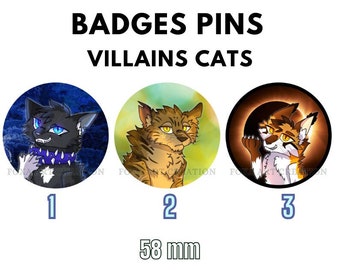 Badges et magnets chats guerriers vilains, épingle, 58mm, porte-clé décapsuleur, insigne broche en métal, bouton, pins, magnet