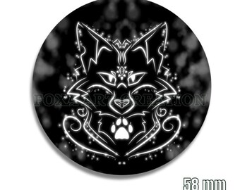 Badge rond épingle loup renard noir et blanc, porte-clé décapsuleur, 58mm, insigne broche en métal, bouton, pins, magnet