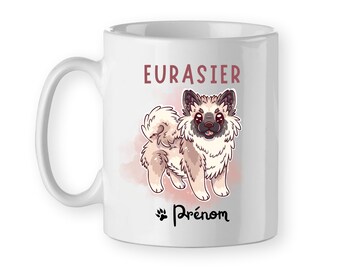 Mug Tasse céramique Eurasier chien mignon, personnalisé prénom, cadeau objet personnalisable