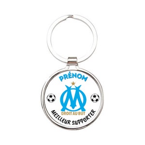 Porte-clé Olympique Marseille OM prénom, métal, rond, personnalisé Supporter