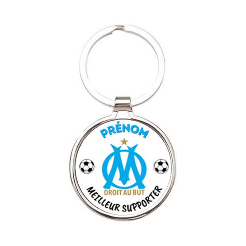 Porte-clé Olympique Marseille OM prénom, métal, rond, personnalisé Supporter