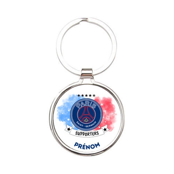 Porte-clé Paris Saint Germain PSG prénom, métal, rond, personnalisé